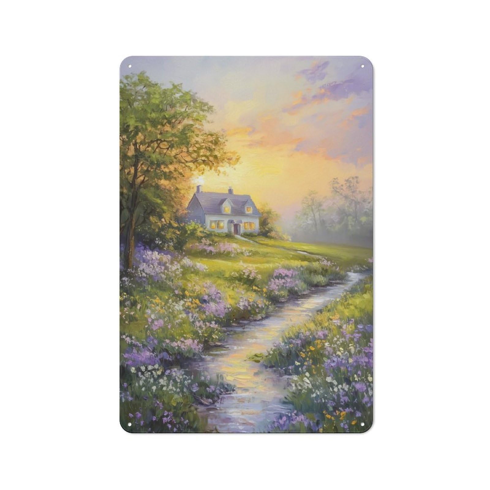 Junmoney Cottage By The Creek Tin Wall Plaque 30X20cm With For Pub Or Café, With Clear Vintage Wall Decor Character