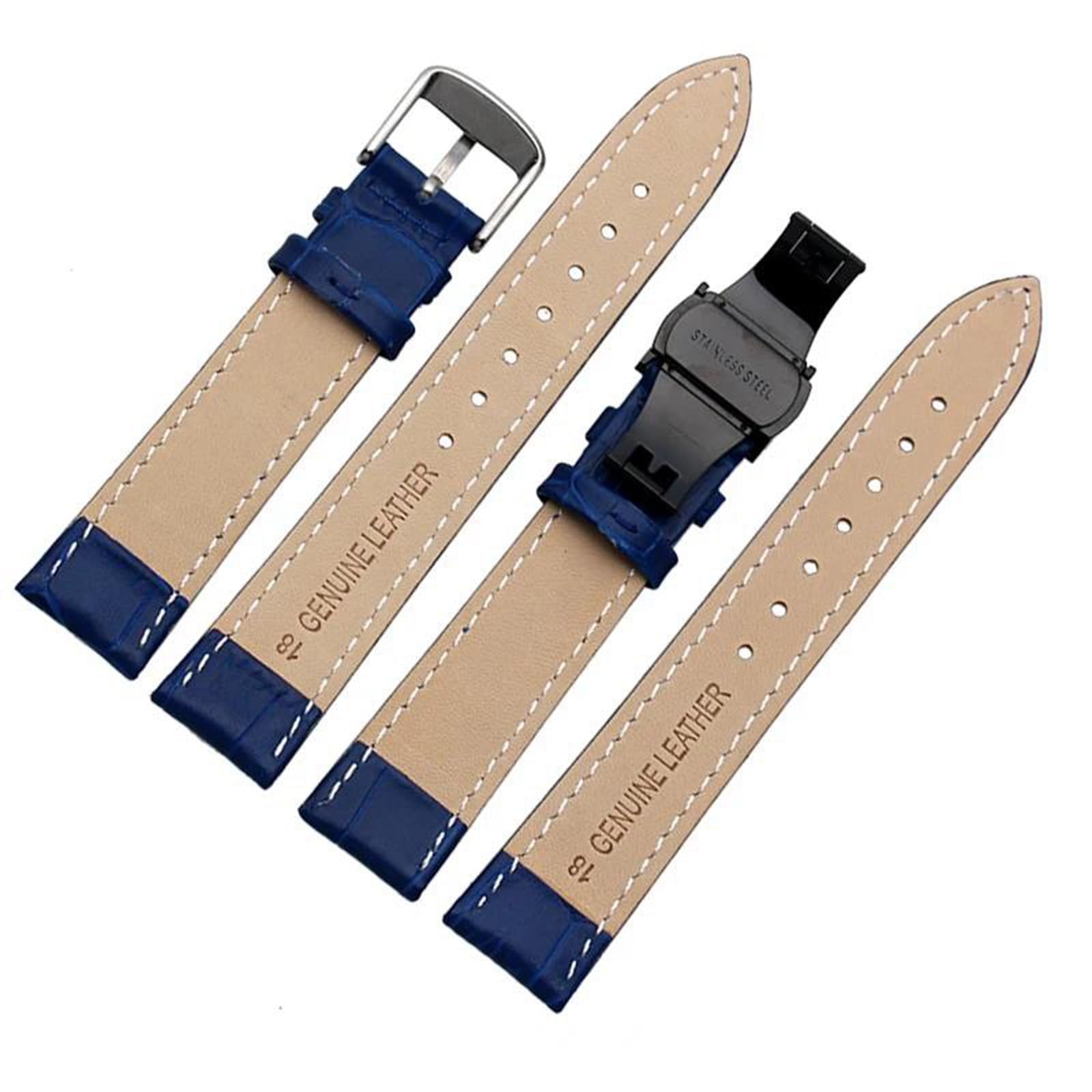 Bracelets de montre en cuir， Bracelet de montre en cuir avec fermoir papillon 12-24 mm