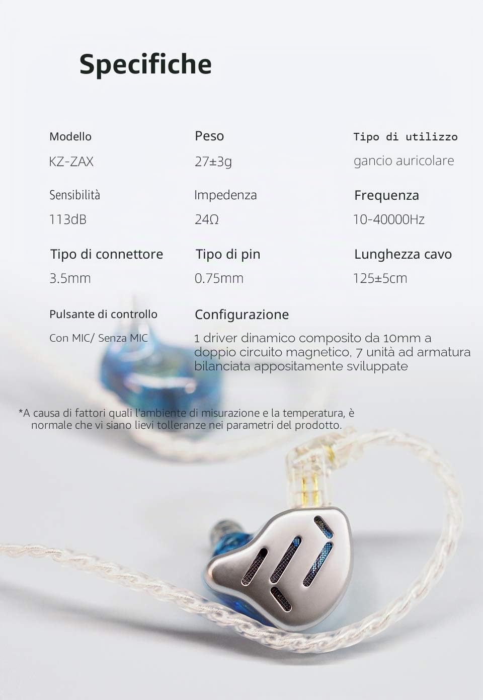 KZ Zax, Set di auricolari in-ear in metallo 7BA+1DD Hybrid, 16 Driver, HiFi, Bass, per sport, con cancellazione del rumore