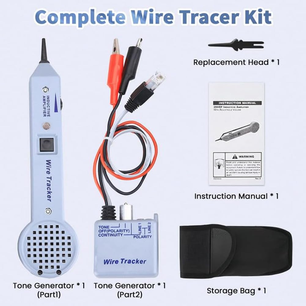 ISTOVO Tongenerator-Kit, Leitungssucher, Stromkreistester, 200EP Hochpräziser Kabeltester, Ton- und Sonden-Kit, Leitungsfinder, Langlebig