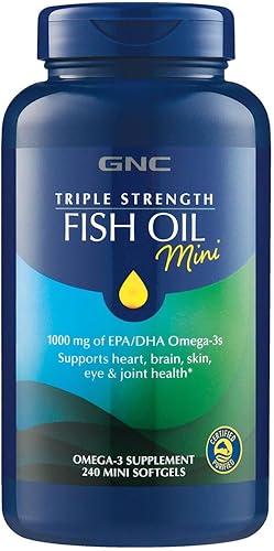GNC Suplemento de aceite de pescado de triple fuerza Mini Omega 3, 1000 mg EPA y DHA, apoya la salud del corazón, el cerebro, la piel, los ojos y