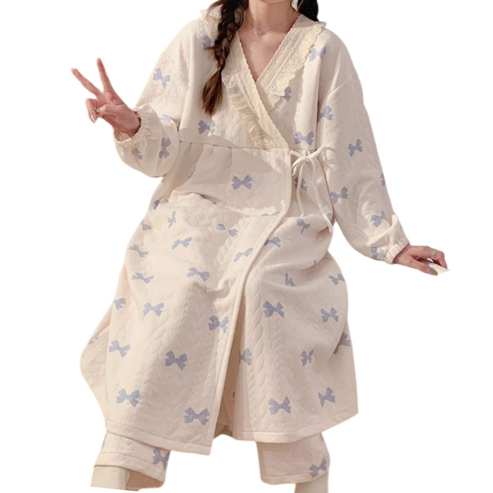 Conjunto de pijama de maternidad de invierno de algodón suave con capas térmicas para el embarazo, cómodo, vestido de noche suelto, ropa de dormir para el hogar, ropa de descanso de algodón