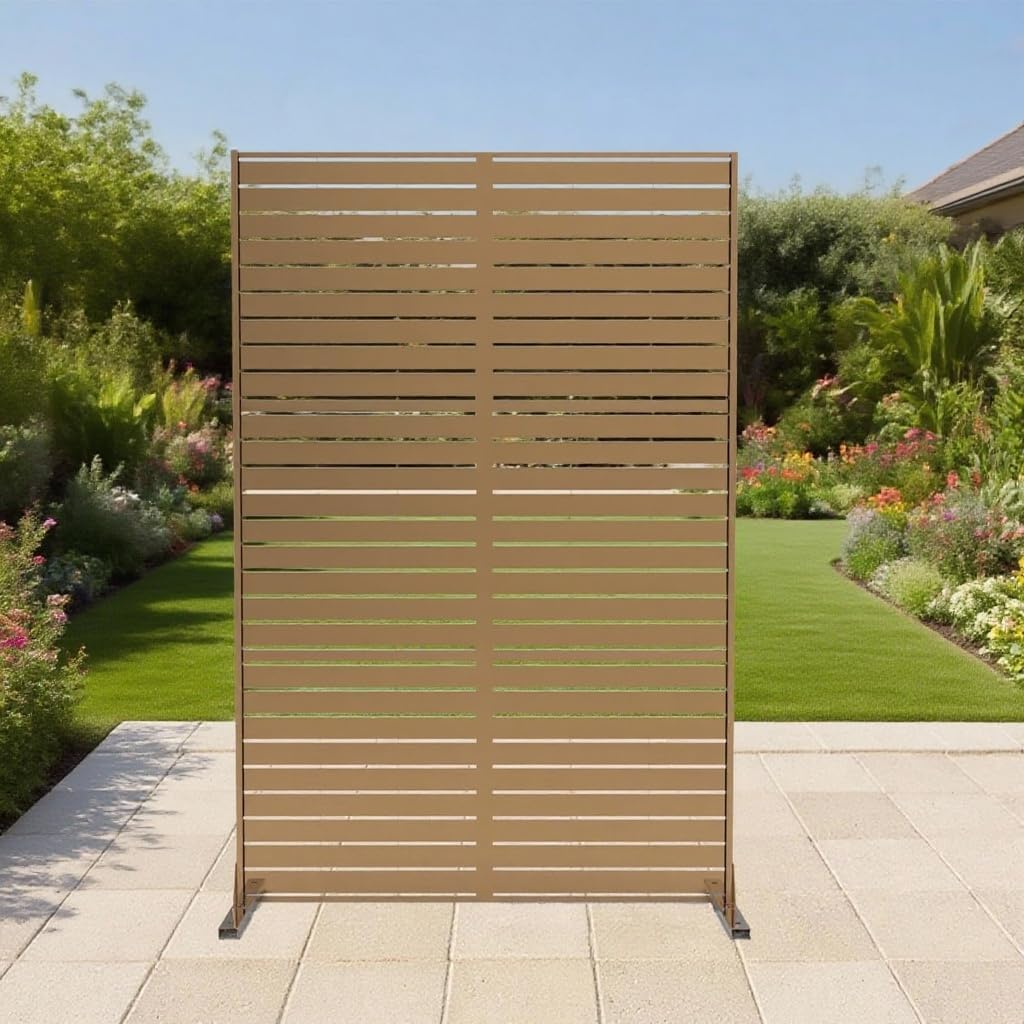 IDEALHOUSE 70" Metal Privacy Screen, Freestanding Decorative Room Divider with Geometric Pattern, Rustproof Outdoor Privacy Fence for Patio Balcony Poolside Indoor, Black