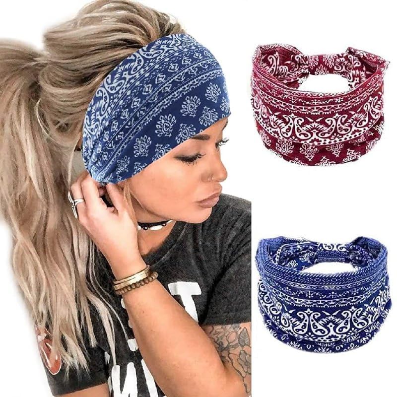 MIJILIX 2Pcs Gym Headbands for Women Men, Stretch Wide Hair Bands Stylish Yoga Sweatband for Running, Badminton, Workout Exersice, Tennis, Marathons, Cycling-picture-25