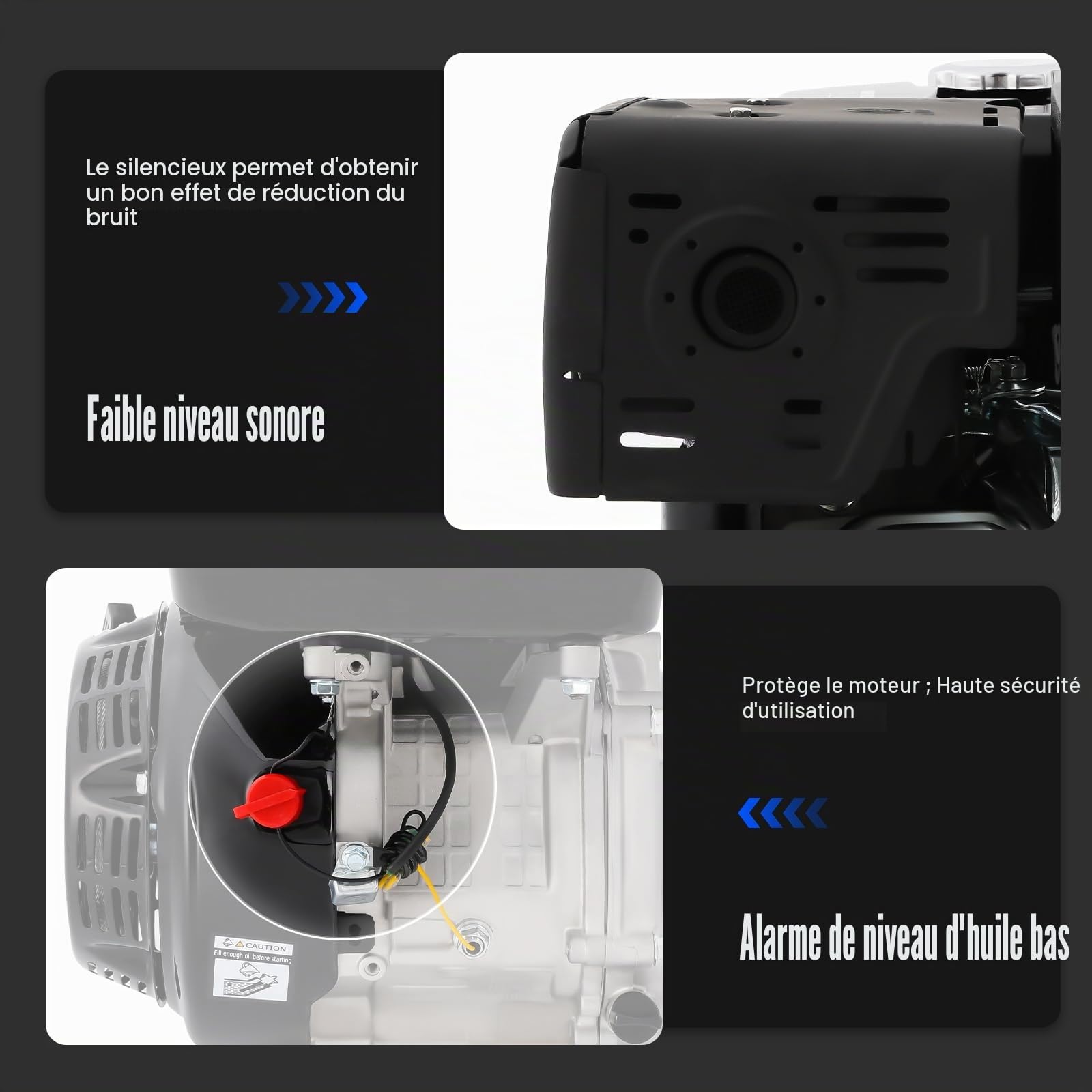 Moteur à essence 4 temps 15 CV 420 CC - Moteur sur pied - Moteur industriel - Refroidissement par air OHV - Arbre de 25 mm - 3600 tr/min - Avec fonction d'alarme d'huile - Pour karts, nettoyeurs haute