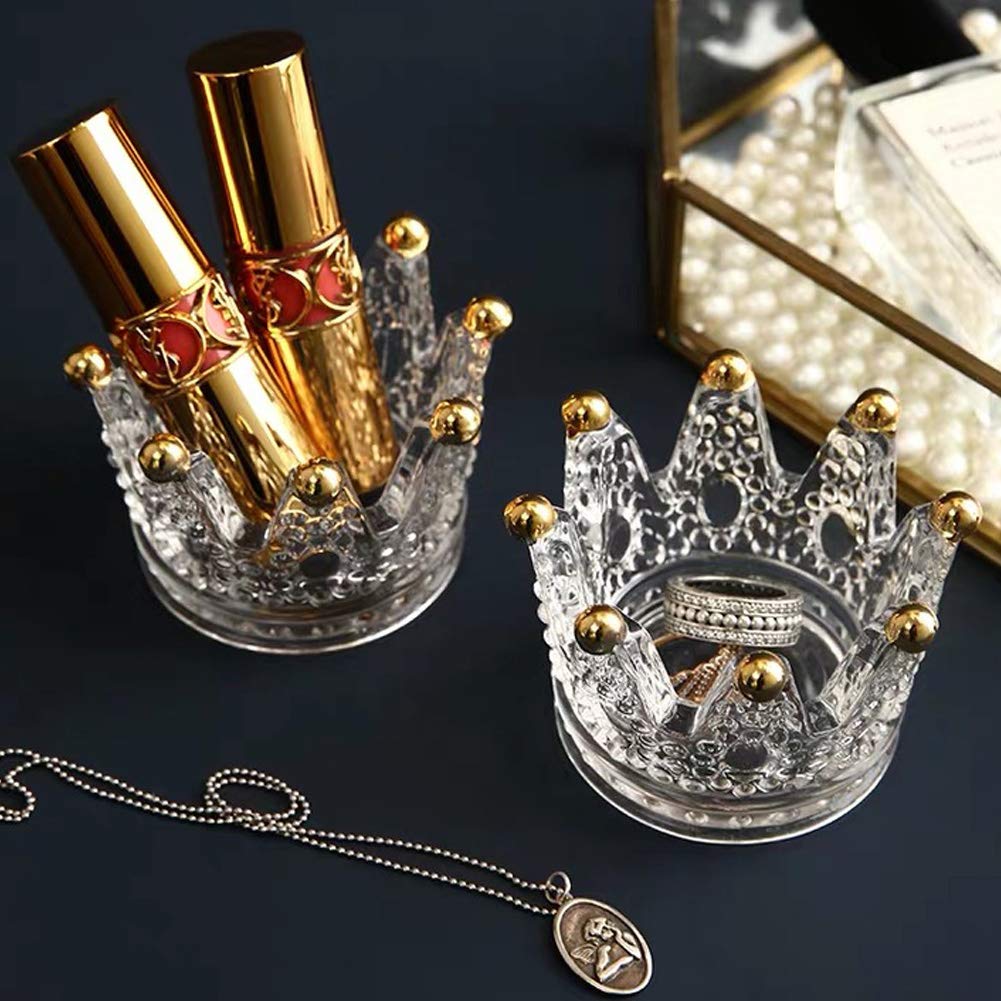 Lemonadeus Beauty Blender Holder Makeup Sponge Holder Crown Glassware Stand Storage Powder Puff Display Stand（2 Pack） (1 gold and 1 clear)