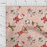 oneOone Popeline De Coton En Tissu Animaux De Bande Dessinée, Bâton De Bonbons Et Père Noël Noël Artisanat Projette Tissu Décor Imprimé Par L'Appareil De Mesure 42 Pouces De Large