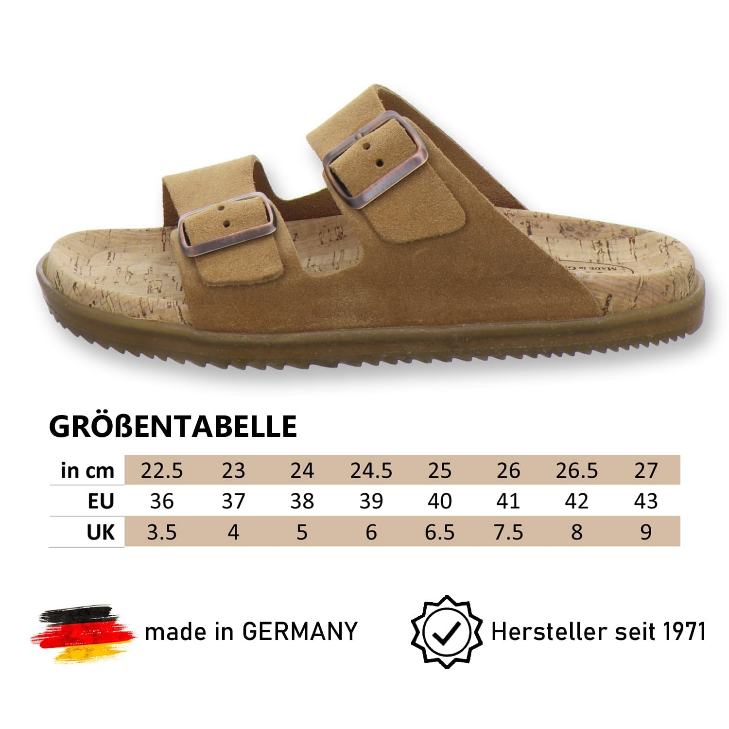 AFS-Schuhe 2400, ciabatte da donna alla moda in vera pelle, sandali estivi con grande fibbia, realizzati a mano in Germania