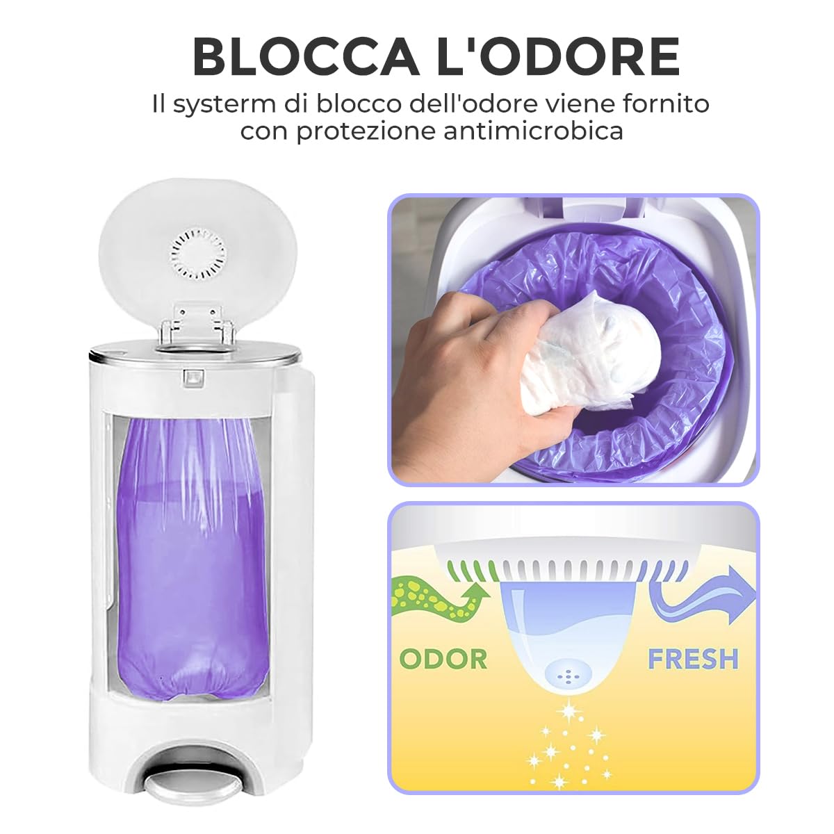 Ricarica Mangiapannolini Compatibile con Tommee Tippee Foppapedretti Maialino Angelcare Twist e Click Simplee Tec Litter Locker, 8 Pezzi Sacchetti Mangiapannolini, Viola