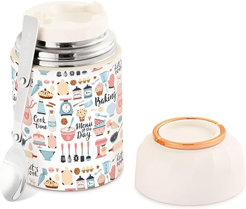 Cartoon Kitchen Kitchenware Food Jar with Spoon Stainless Steel Vacuum Insulated Food Container 17 oz Food Thermos for Adults