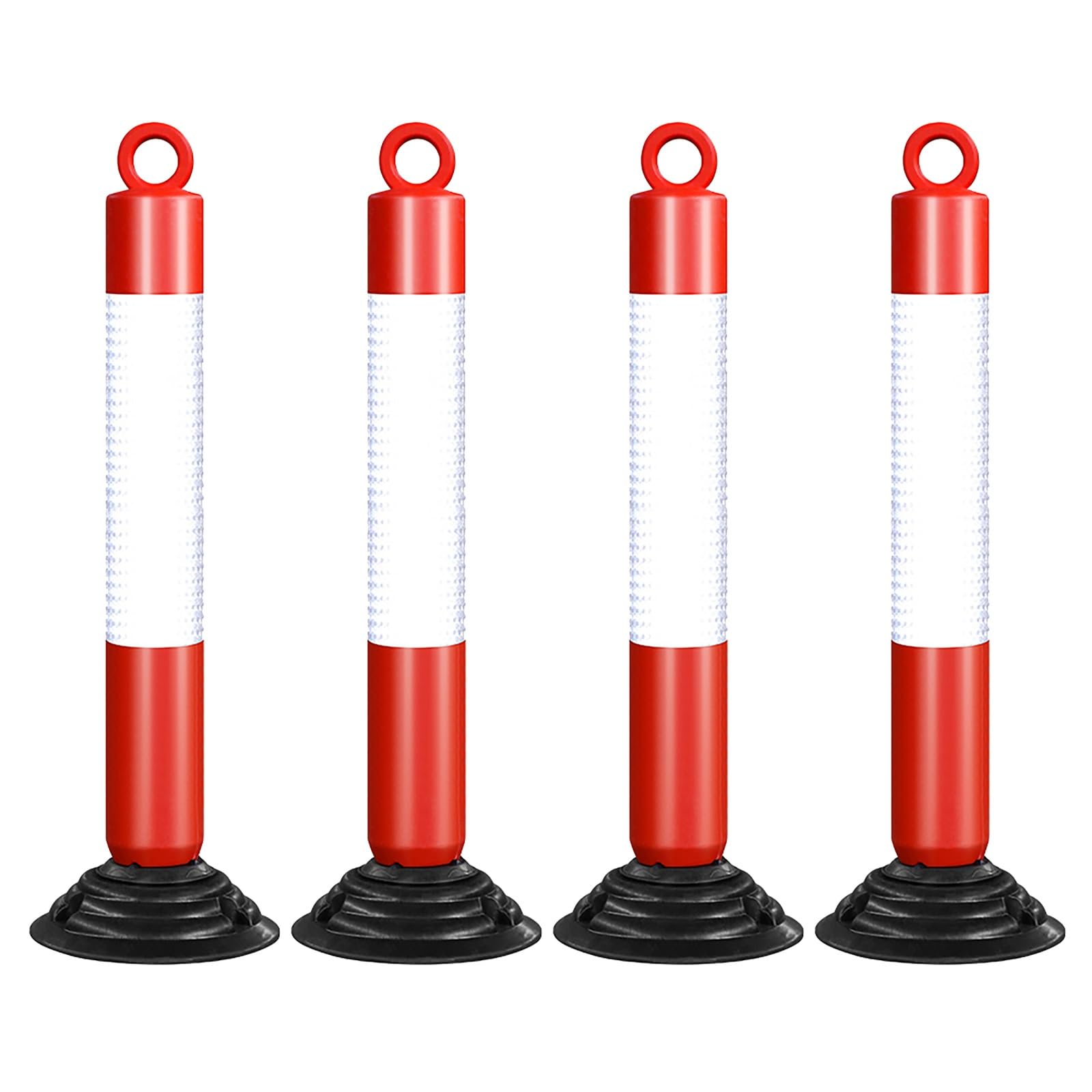 SRNSAEB Flexible Delineator Post Ground Mount with Base, 2 4 Pack Traffic Cone Divider Pole for Intersections/Construction Work/Motorway, Commercial Security Parking Bollards(White+Red,4 pcs)
