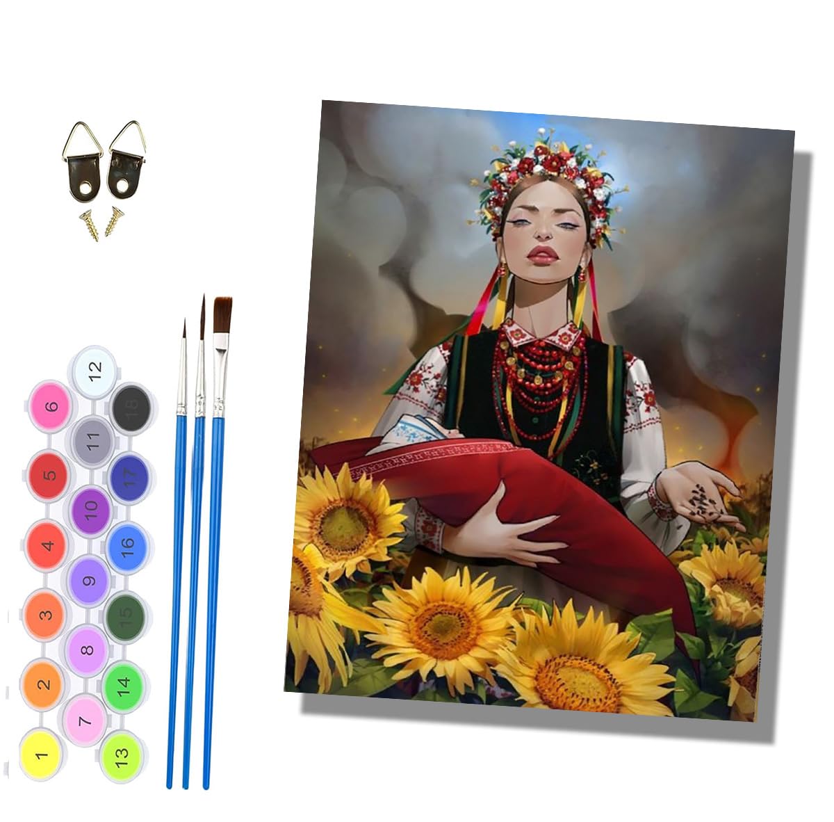 HONGPZH Paint by Numbers for Adults and Beginner Painting by Number Kits On Canvas Without Frame DIY Color Oil Painting Acrylic Paints Home Wall Decor 40x50cm/16x20in Sunflower Girl