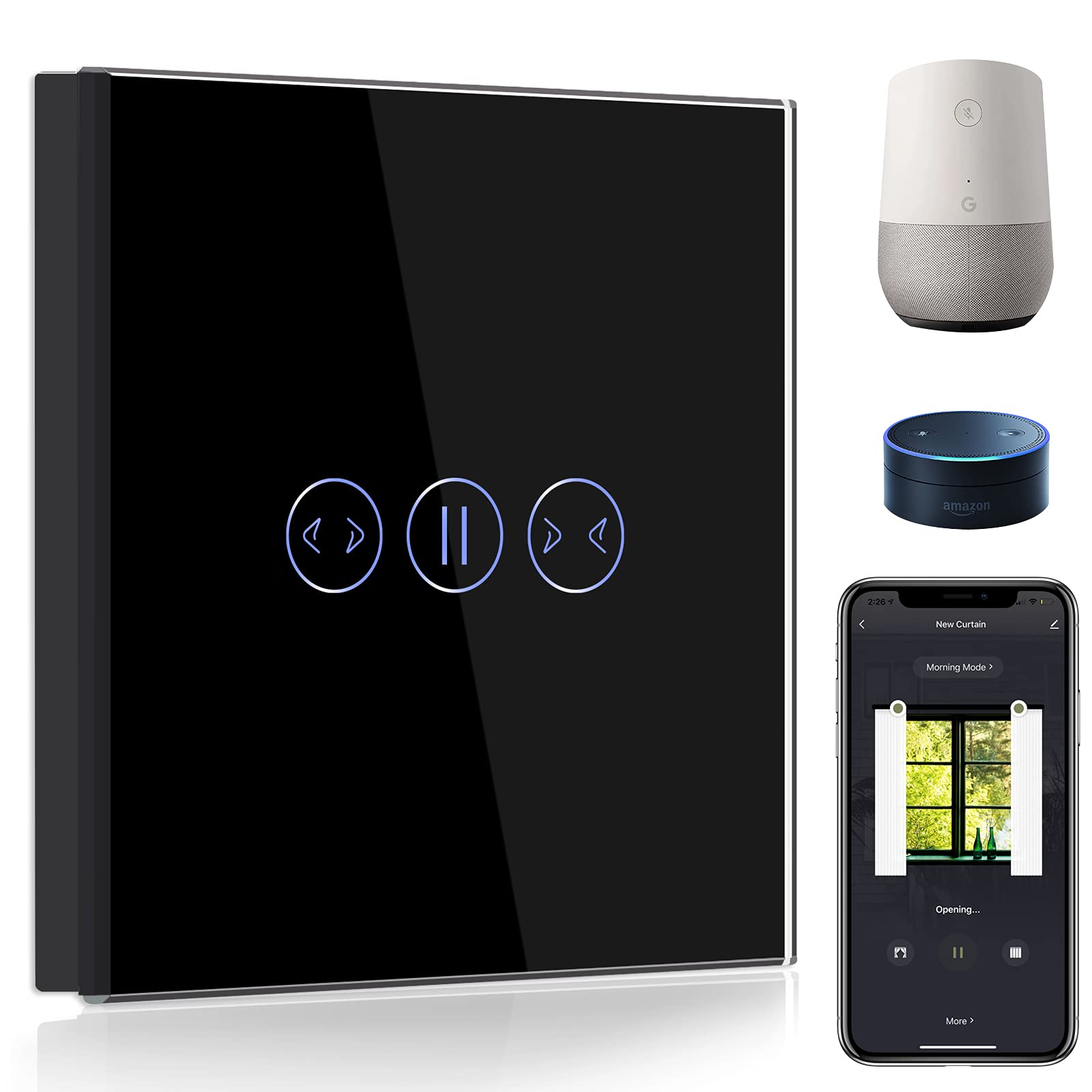 BSEED BSEED WiFi Smart Vorhang Schalter Fernbedienung mit Smart Life/Tuya APP,Kompatibel mit Alexa Echo und Google Home,WIFI Touch Schalter Vorhangschalter Schwarz