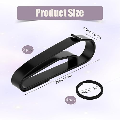 Miniatura 2 de SAVITA Llavero táctico de acero inoxidable con 4 llaveros desmontables, clip táctico negro para hombres, se adapta a cinturones de hasta 2.25