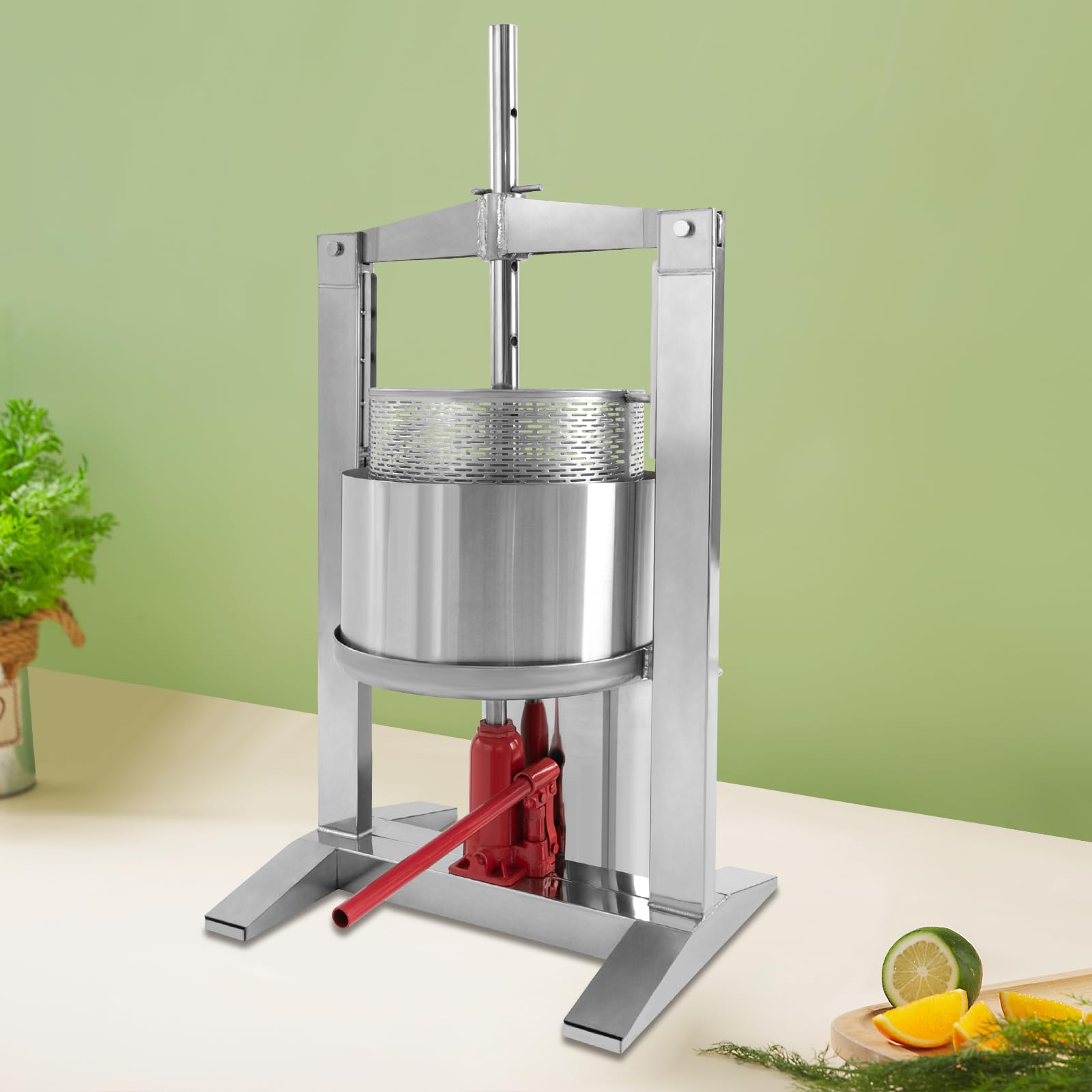 BANLICALI 20L Fruit Press, DIY Large Fruit Wine Press Stainless Steel Cider Press with 3 T Hydraulic Jack, Strainer and T-Handle, Manual Grape Apple Press and Crusher for Cider Silver, Easy to Clean