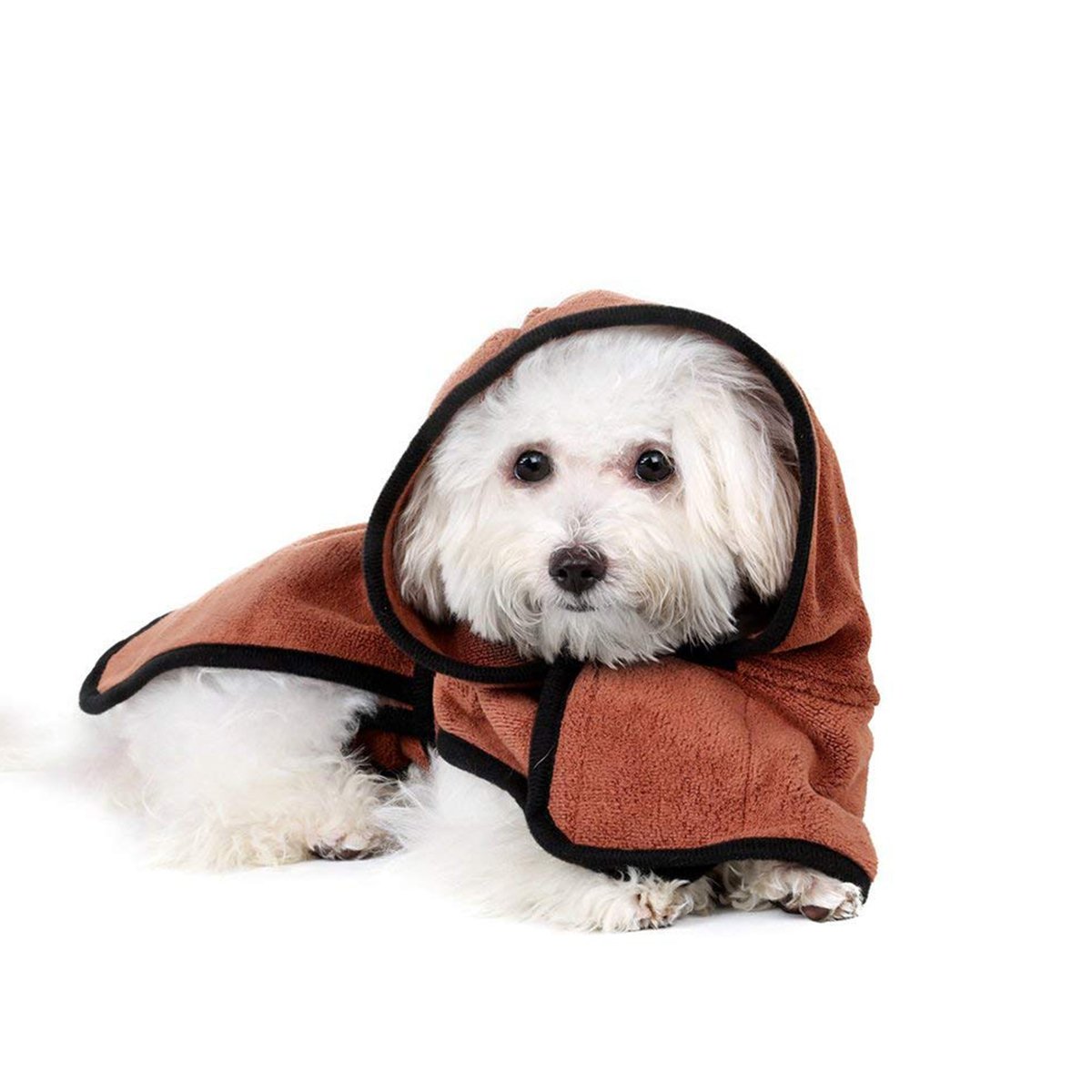 PETCUTE Peignoir de Bain Chien Super Absorbante en Microfibre,Peignoir pour Chien Lavable avec Capuchon et Sangle,Serviette de Bain pour Chien Séchage Rapide,pour la Pluie,la Douche,Caffe,L
