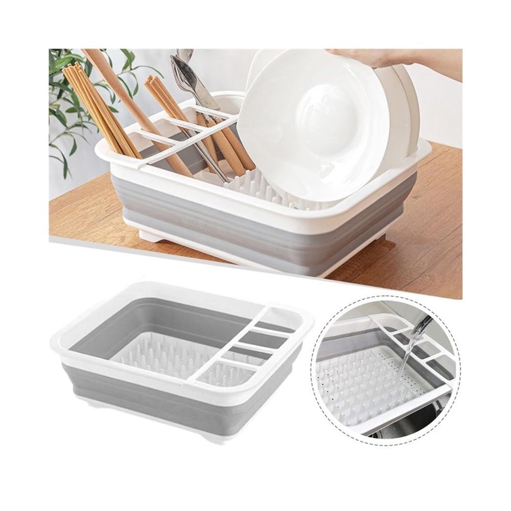 Escurridor de platos plegable de silicona portátil para fregadero, cesta escurridora de encimera que ahorra espacio (3 piezas)