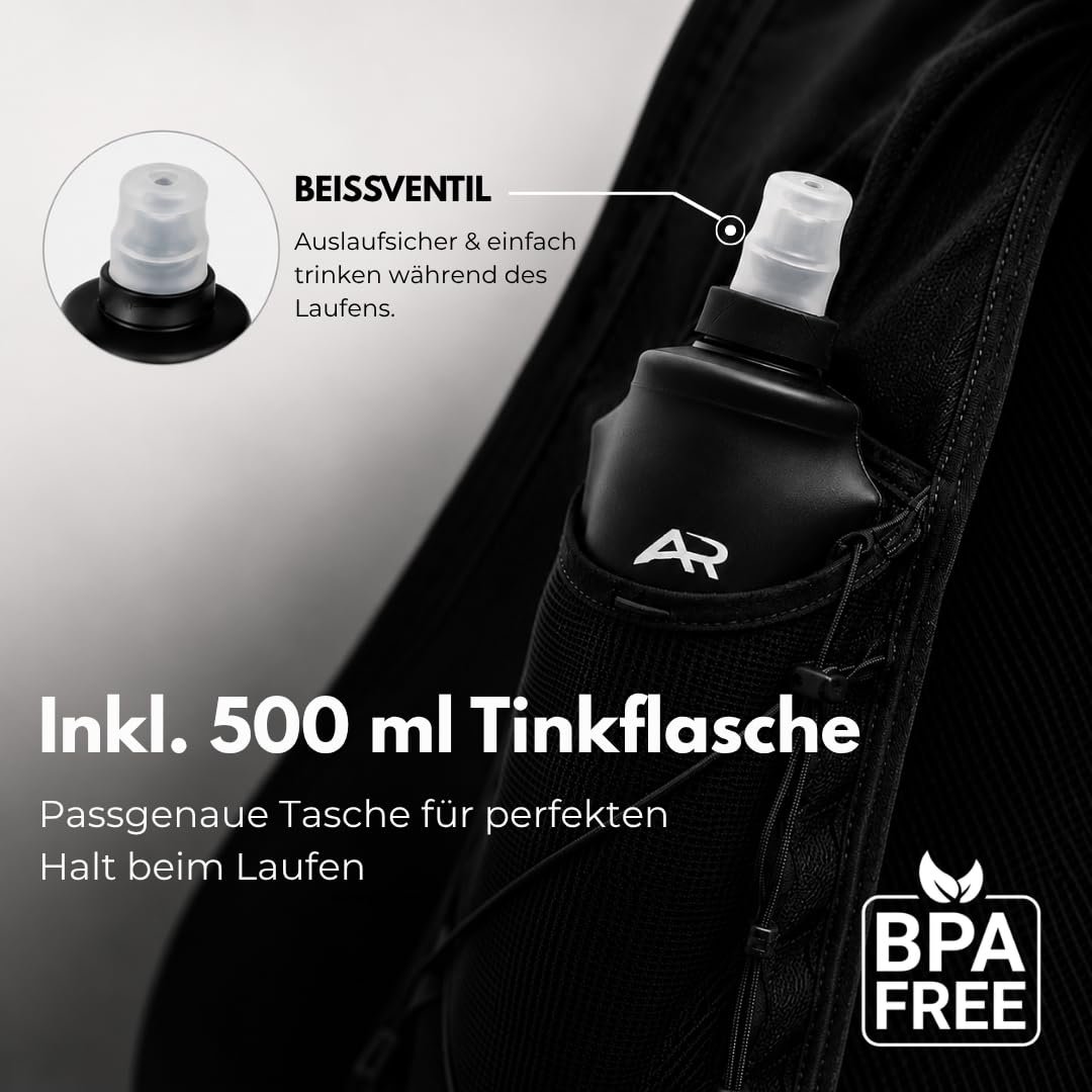 Laufweste für Damen & Herren mit Licht, SOS-Funktion GPS & Trinkflasche | ultraleichte Trinkweste 500 ml | Laufrucksack & Trinkrucksack zum Laufen | Running Vest Joggen & Trailrunning