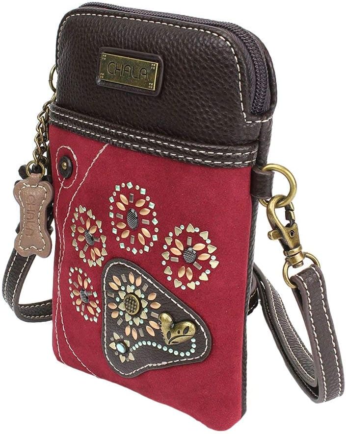 Chala Dazzled Paw Print Cellphone Convertible Strap Crossbody Handbag, Dog Lovers