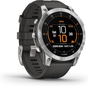 Garmin – Epix – Montre GPS Multisport connectée avec écran AMOLED – Acier, Silver avec bracelet gris – Boitier 47 mm