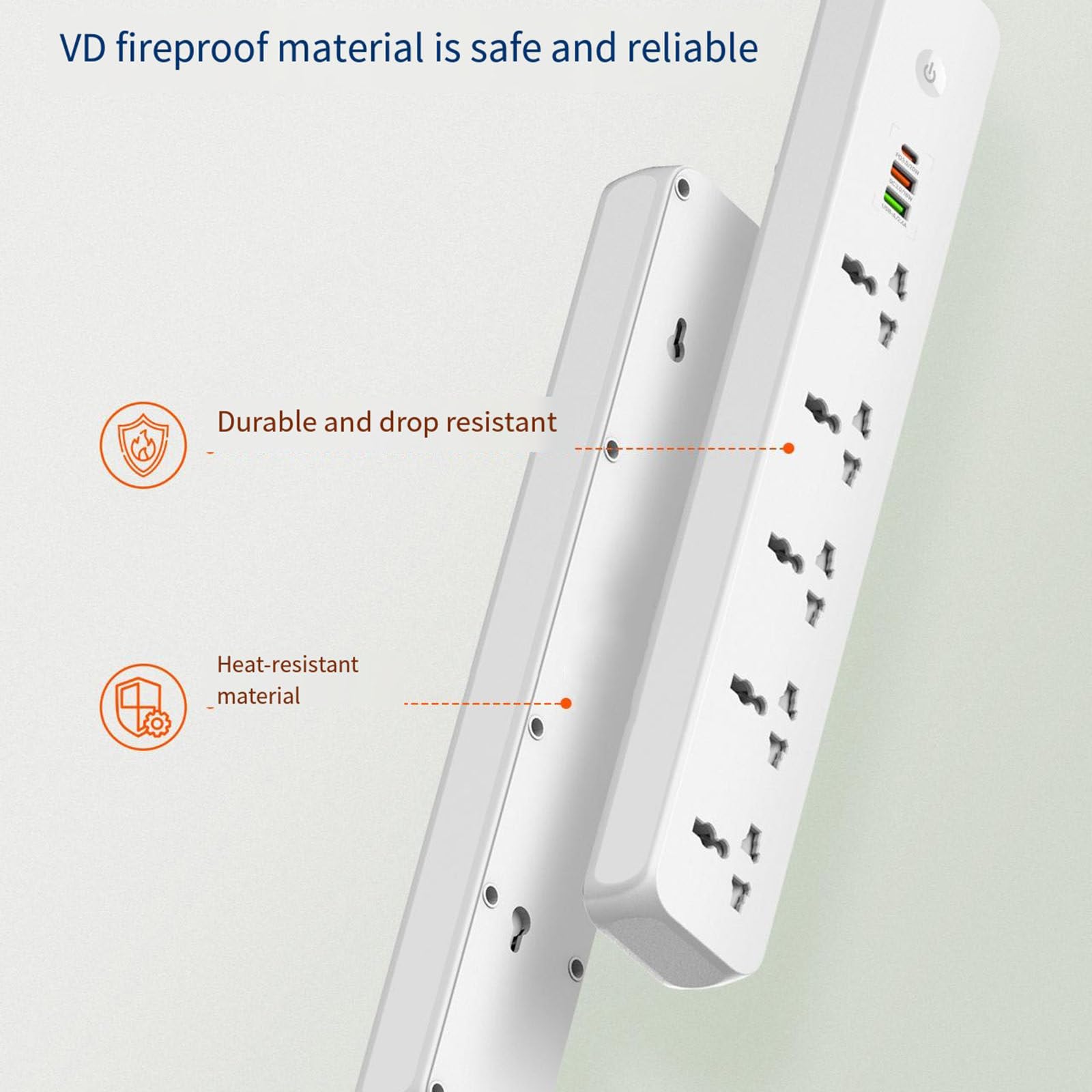 Multipresa 8 in 1 con 5 prese CA + 2 USB + 1 TypeC, protezioni multiple di sicurezza, uscita di identificazione intelligente
