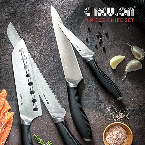 Circulon Sharp Knife Set - 4 Piece Japanese Steel Professional Kitchen Knives Set with Ergonomic Handles, Includes Santoku, Utility, Paring & Bread Knives - Image 7