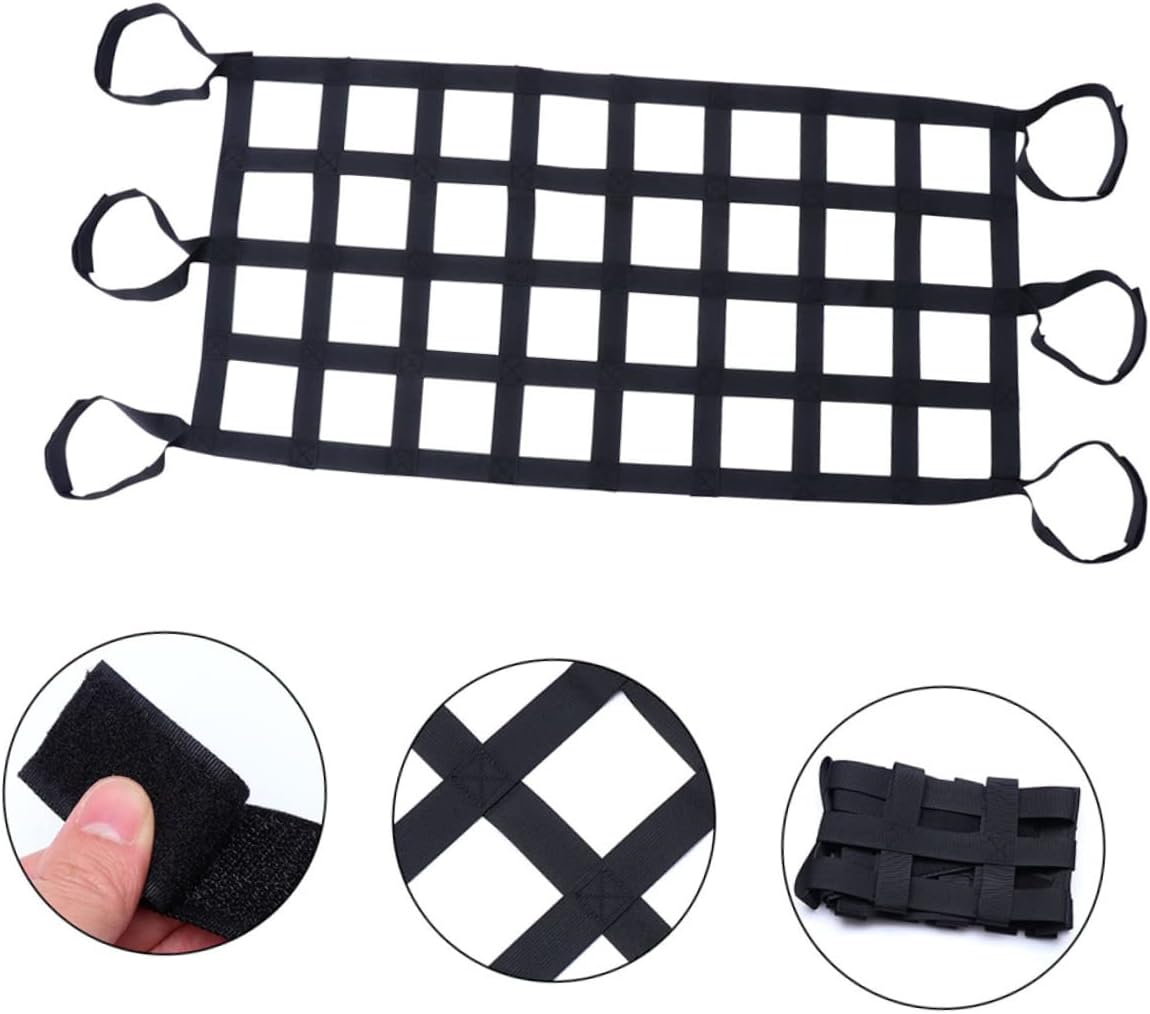 Cabilock 2-Piece Nylon Car Roof Mesh Cargo Nets for Vehicle Rooftop Storage Elastic Luggage Organizer 8 Compartments Suitable for SUVs and Trucks