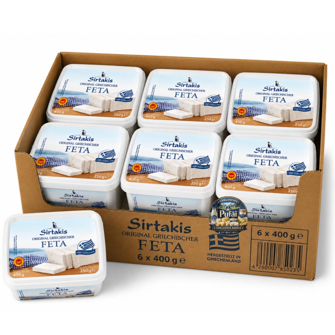 PUFAI Bundle – Griechischer Feta 400 g – Traditioneller Käse aus Schafs- und Ziegenmilch für Salate, Backgerichte und mediterrane Rezepte – Vorteilspack 6er-Set