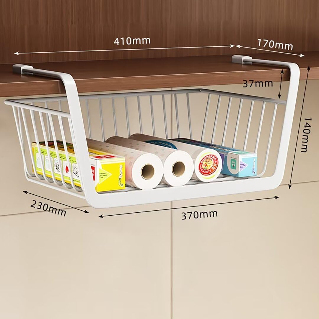 Cestini portaoggetti sotto mensola, confezione da 2 cestini da appendere in filo metallico per cucina, armadi, scaffali, armadietti, bagno