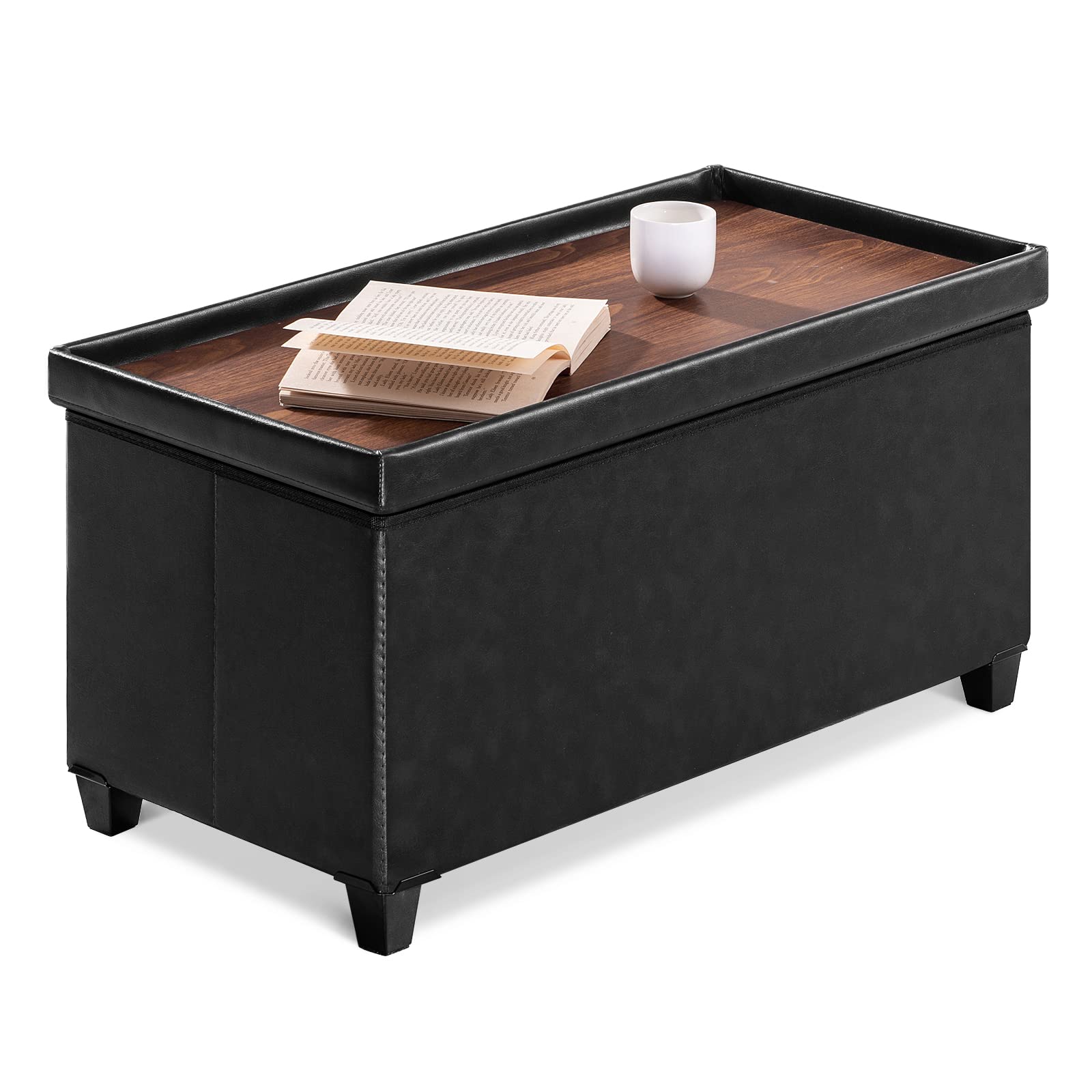 BRIAN & DANY Sitzbank mit Stauraum, Faltbar Sitzhocker mit Beinen, sitztruhe hocker mit stauraum, für Wohnzimmer Schlafzimmer Flur, Schwarz, 76 x 38 x 38 cm