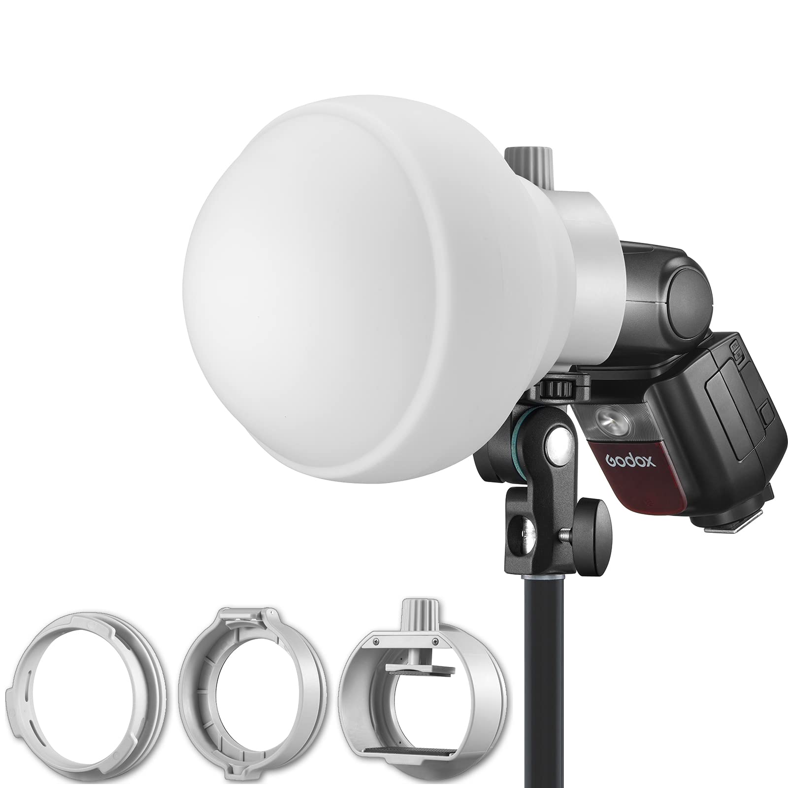 Godox ML-CD15 zestaw kopuły dyfuzyjnej (3 pierścienie adapterowe w zestawie), składana kopuła dyfuzora, dyfuzory do lampy błyskowej do ML30, ML30Bi, ML60, ML60Bi, V1S, V1C, V1N, V1O, V1F, V850III