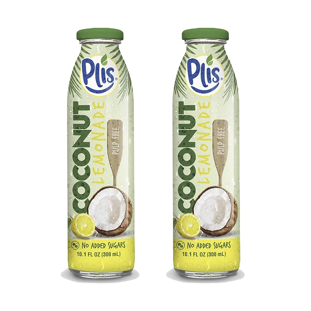Coconut water, Coconut limeade and coconut lemonade, Natural juice and natural coconut pack of 2, 300 ml each glass bottle. (Lemon, 2 pack)