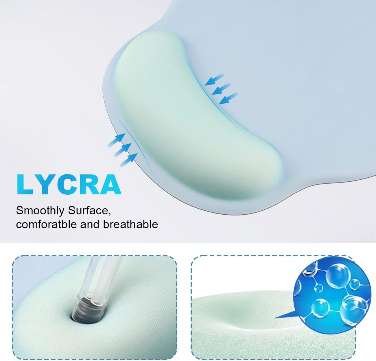 Light Blue Ergonomic Silicone Gel Mouse Wrist Rest,Non‑Slip Base image 3