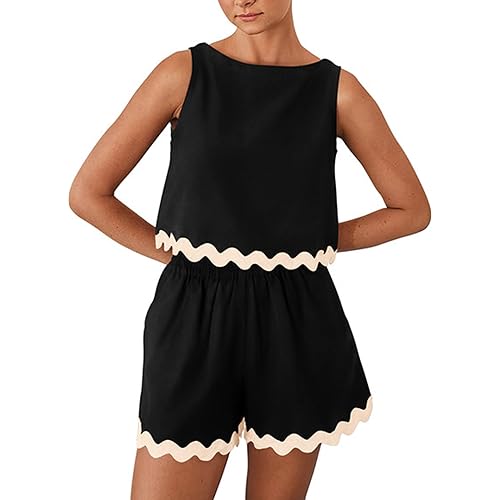 PRETTYGARDEN Women's 2 Piece Beach Vacation Outfits Casual Cropped Tank Top High Waist Shorts Set Tracksuit