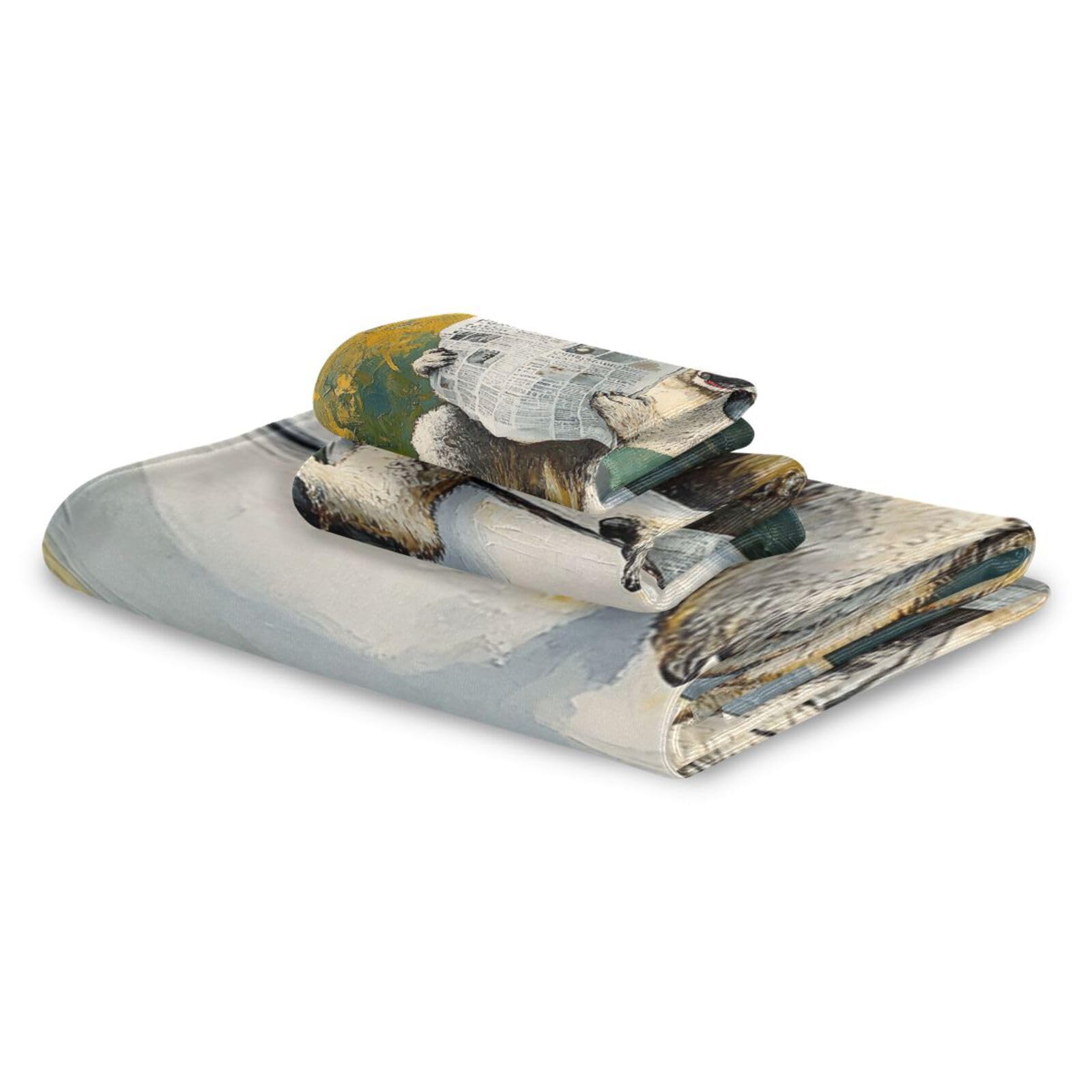 Funny Koala - Set di 3 asciugamani da bagno in stile vintage, con scritta Happy Head to Toe, 1 telo da bagno, 1 asciugamano per mani, 1 panno per la spiaggia, capelli, viso, palestra, nuoto