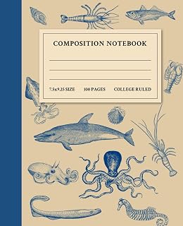 Vintage Marine Biology Notebook: College Ruled Composition Book for Ocean Lovers, Marine Biologists & Sea Life Students - 100 Pages, 7.5x9.25"