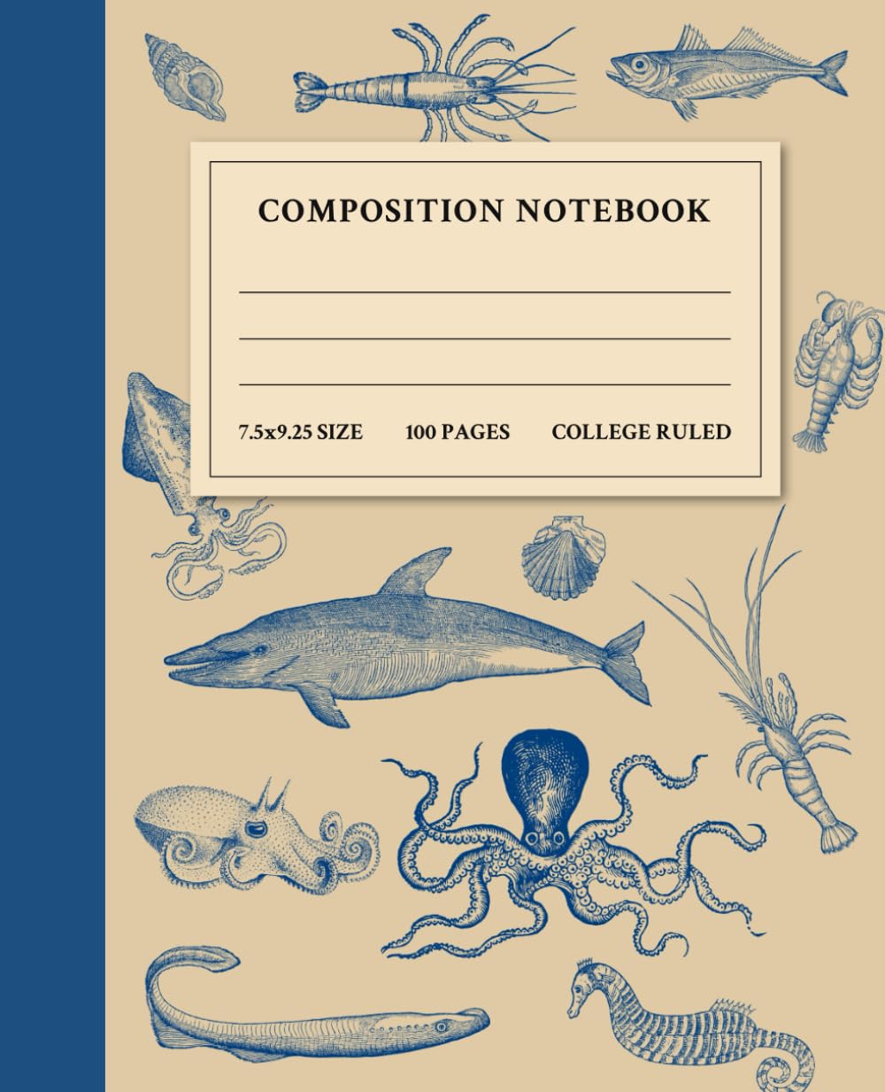 Vintage Marine Biology Notebook: College Ruled Composition Book for Ocean Lovers, Marine Biologists & Sea Life Students - 100 Pages, 7.5x9.25"