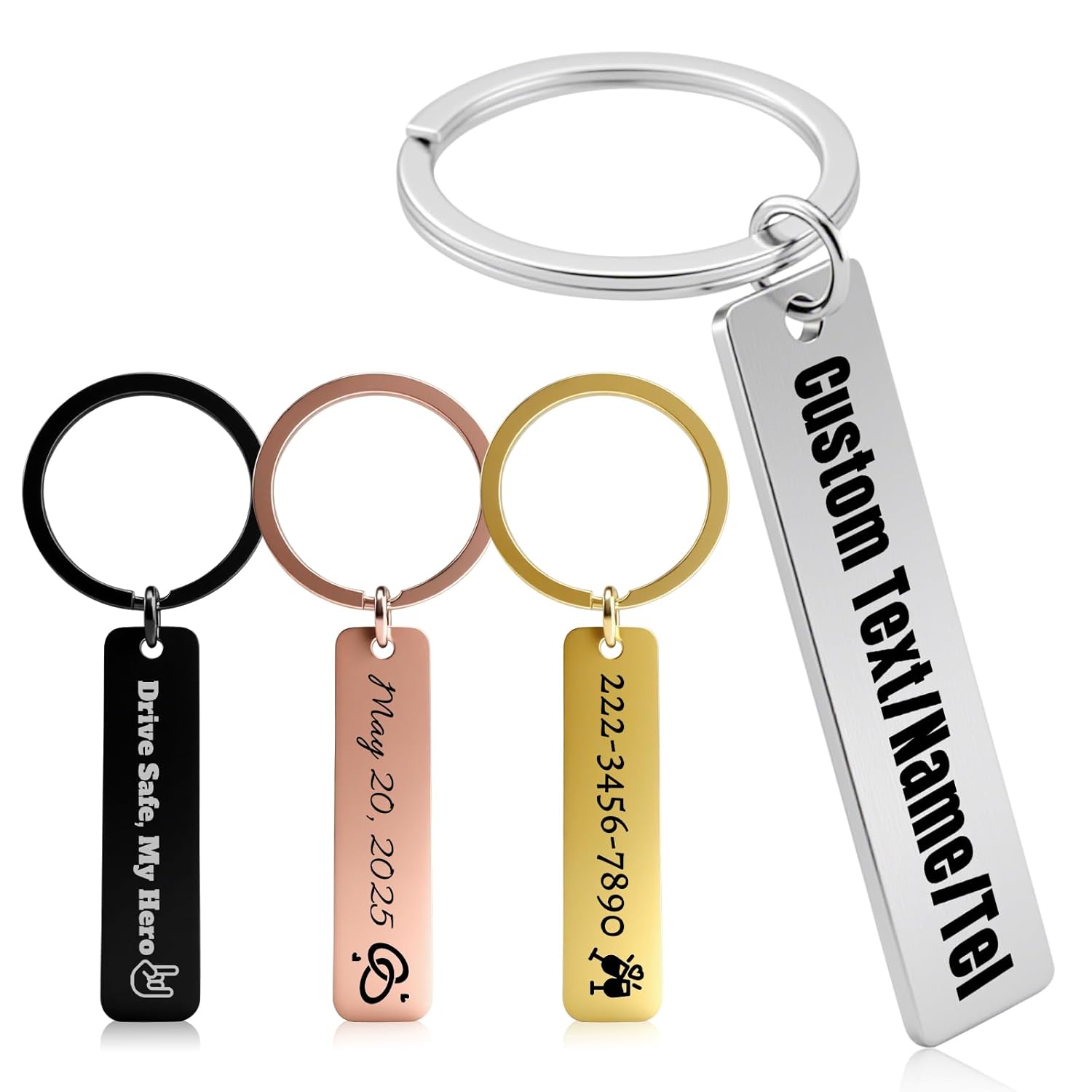 Custom Stainless Steel Keychain - Personalized Double Sided Engraved Text Name Keychains, Customized Gifts for Him/Her
