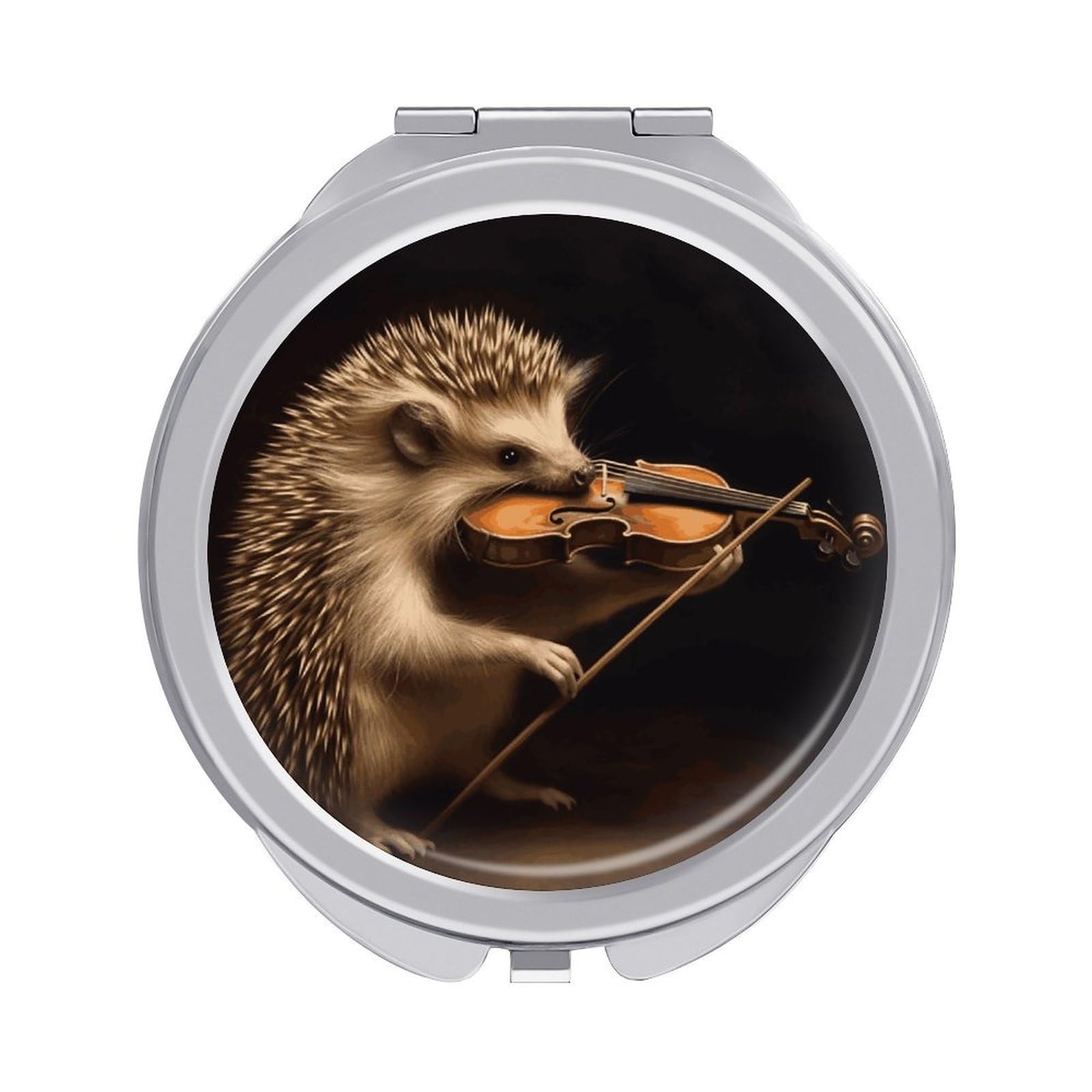 VstaDank Animal Hedgehog Music Violin Compact Mirror for Purses Round Fashion Travel Makeup Mirror 2X /1x Magnifying Double Sides Mini Mirrors Portable Pocket Mirrors for Handbag Purse Women Gift
