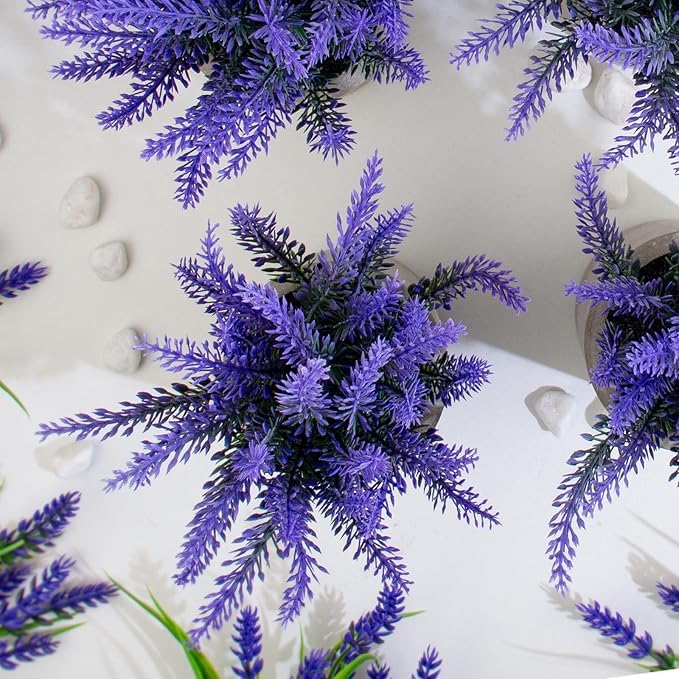 Image of Potted Artificial Lavender Plants, Faux Plants, and Home decor Office Table, Bedroom, Kitchen, Dorm Desk, Bathroom Shelf, and Faux Plant Decorations
