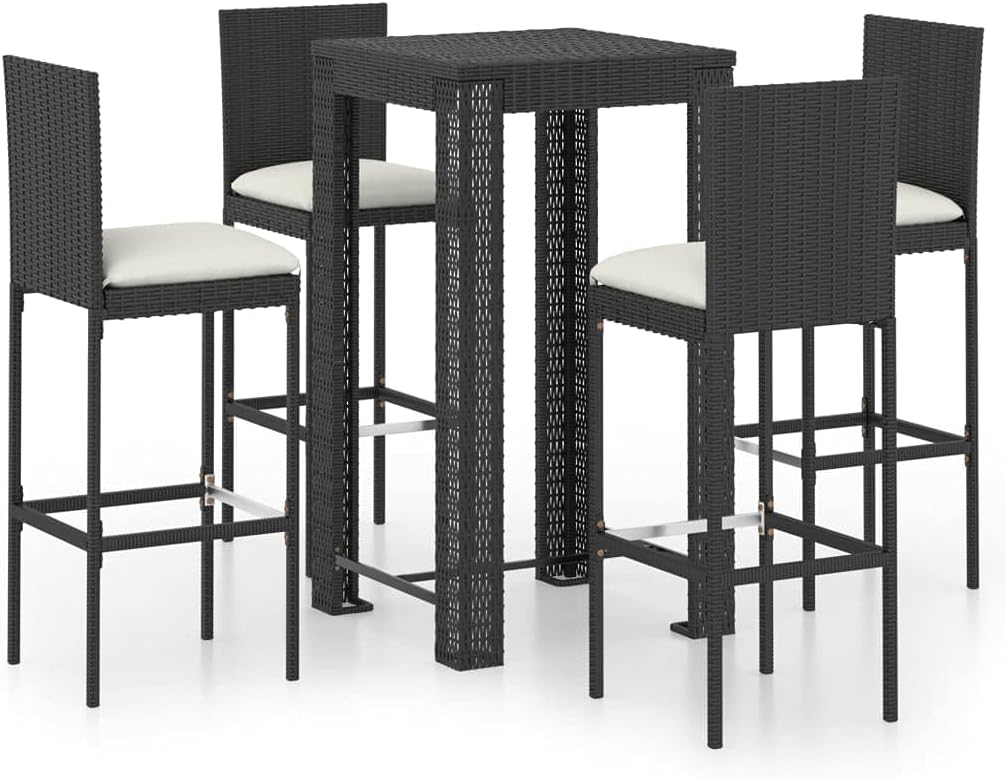 YAFF 5 Piece Patio Bar Set with Cushions Poly Rattan Black (73.04lbs)