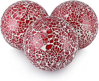 MDLUU 3 Pcs Mosaic Balls, 10cm Decorative Orbs for Bowl, Sphere Balls with Glass Mosaic for Home Decor, Party Ornament, Wedding Centerpiece (Turquoise Blue)