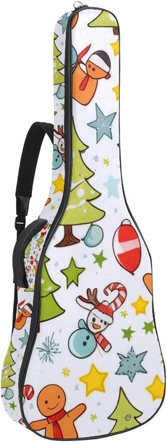 40/41/42-inch Colorful Christmas Acoustic Guitar Bag With Adjustable Shoulder Strap And 2 Storage Bags. Guitar Bag With Back Hanging Loop, Electric, and Classical Guitars