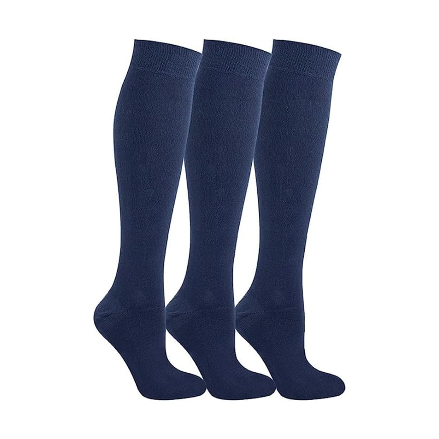 The Fancy Dress® 3 pares de calcetines altos hasta la rodilla para niñas de regreso a clases, calcetines de algodón para niños en colores sólidos, medias de uniforme de longitud larga para niños