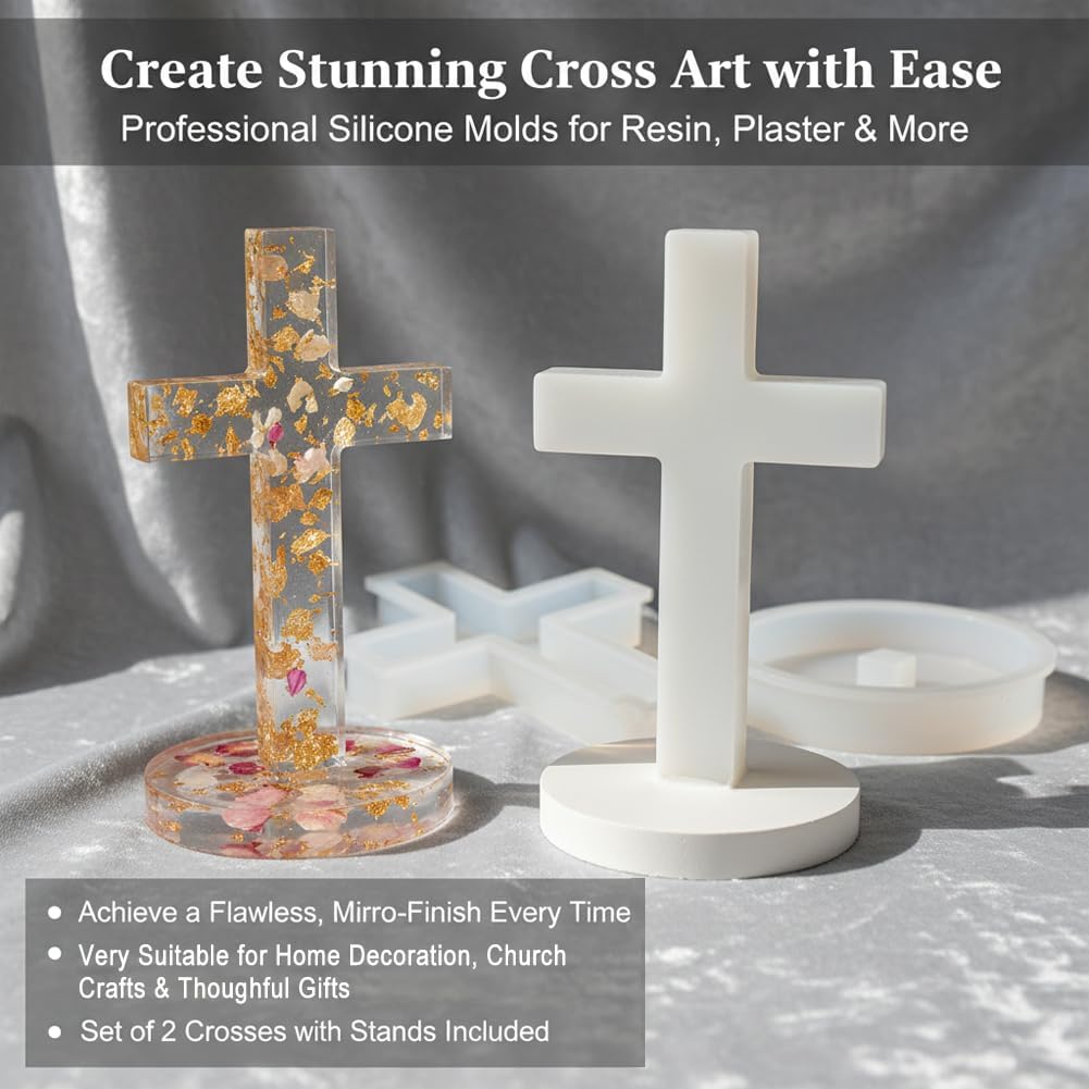 5'' Standing Cross Silicone Mold with Base, Crucifix Mold, Floral Design for Crafting DIY Hanging Candles Decoration Blessed Cross-Gifts
