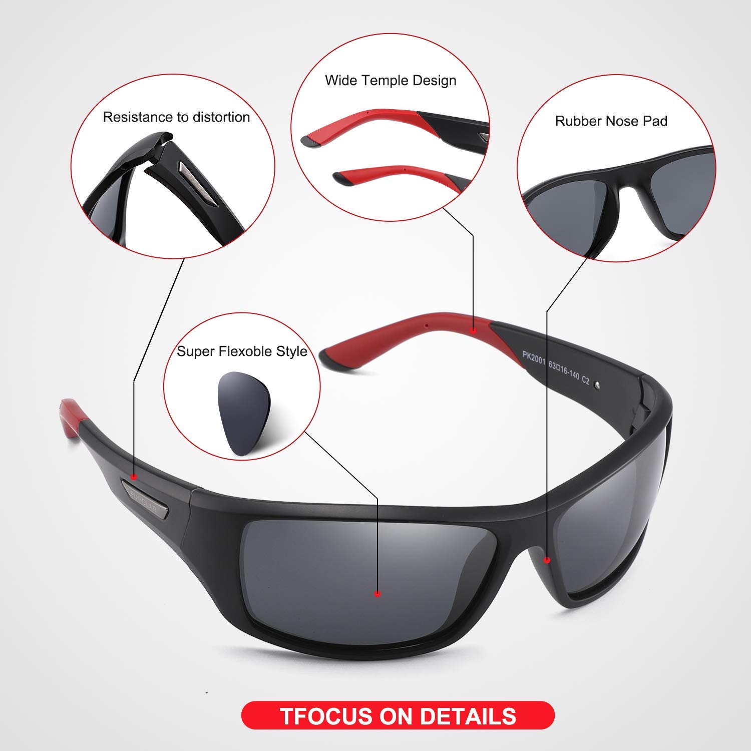 PUKCLAR Lunettes de soleil Homme Polarisées avec Protection UV400 et Monture TR90 Ultralégère offrant une Vision HD Anti-Reflets pour la Conduite et les Sports de Plein Air