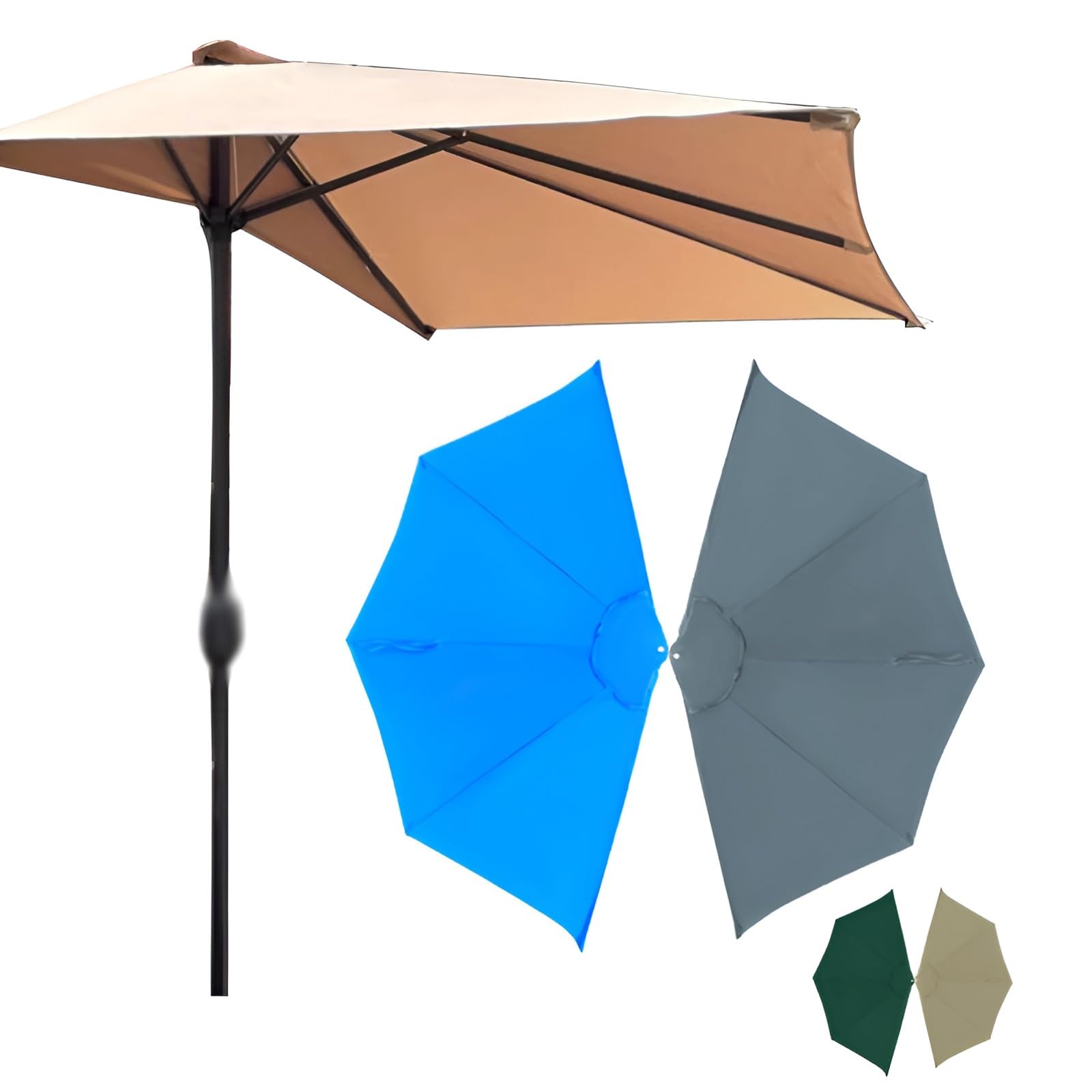Waterproof Outdoor Umbrella Canopy Replacement Half Round, 270cm 300cm Parasol Umbrella Cover Canopy, For Garden, Porch, Apartment Use(Green,2.7m/8.9ft)