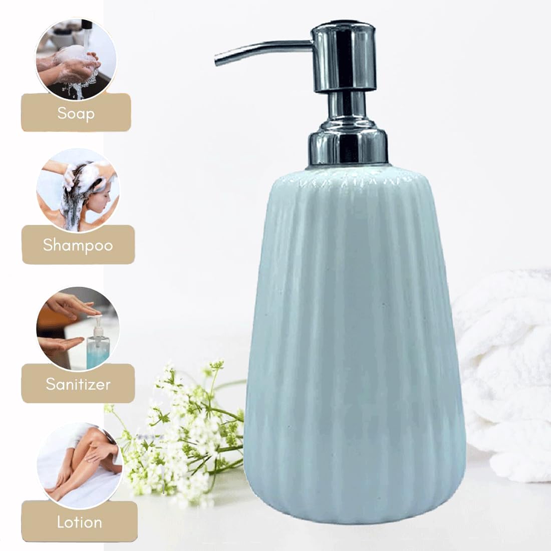 LOOKS FIRST Ceramic Liquid Soap Dispenser for Bathroom & Kitchen Handwash Dispenser with Removable Pump/Multipurpose Liquid Dispenser Bathroom Accessories | 420ml (White) - Image 4 thumbnail