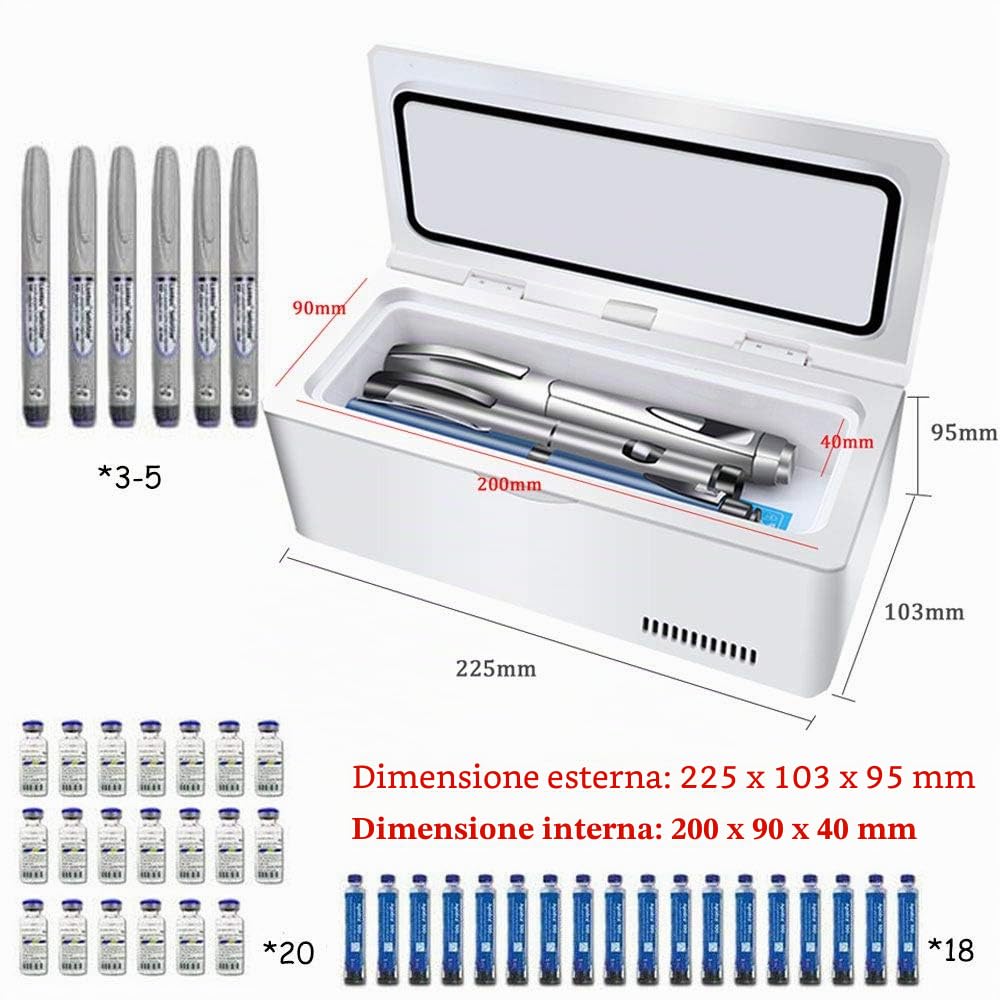 Frigo Portatile Elettrico, Refrigeratore per Insulina, Mini Frigorifero Dispositivo di Raffreddamento Raffreddamento Dell'Insulina 2 ~ 8 ℃, per La Casa, I Viaggi, Il Campeggio (Batteria Integrata)