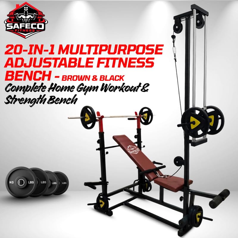 Image of 40KG PVC Plates Combo with 20-in-1 Adjustable Bench with U-Hook, Lat Pulldown, Curl Rod, Straight Bar, Dumbbells, Skipping Rope, Gloves & Gripper - Home Gym Fitness Kit